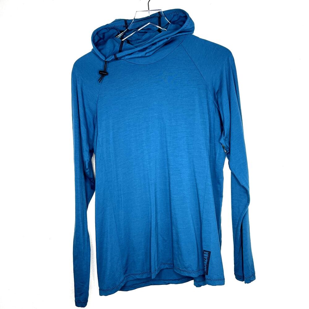 Melanzana Merino Wool Base Layer Hoodie Long Sleeve Women's LARGE Blue